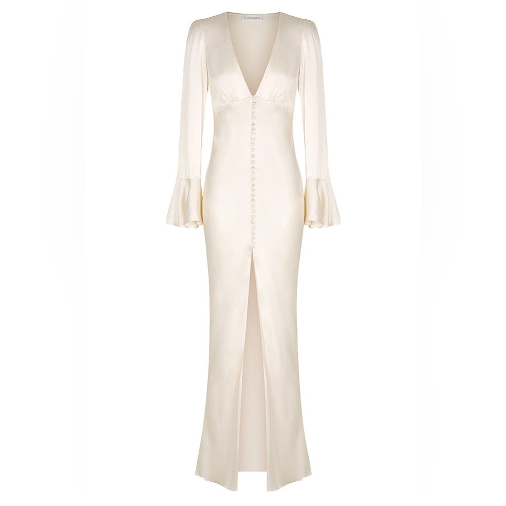 Shona Joy La Lune Frill Cuff Bias Midi Dress Cream